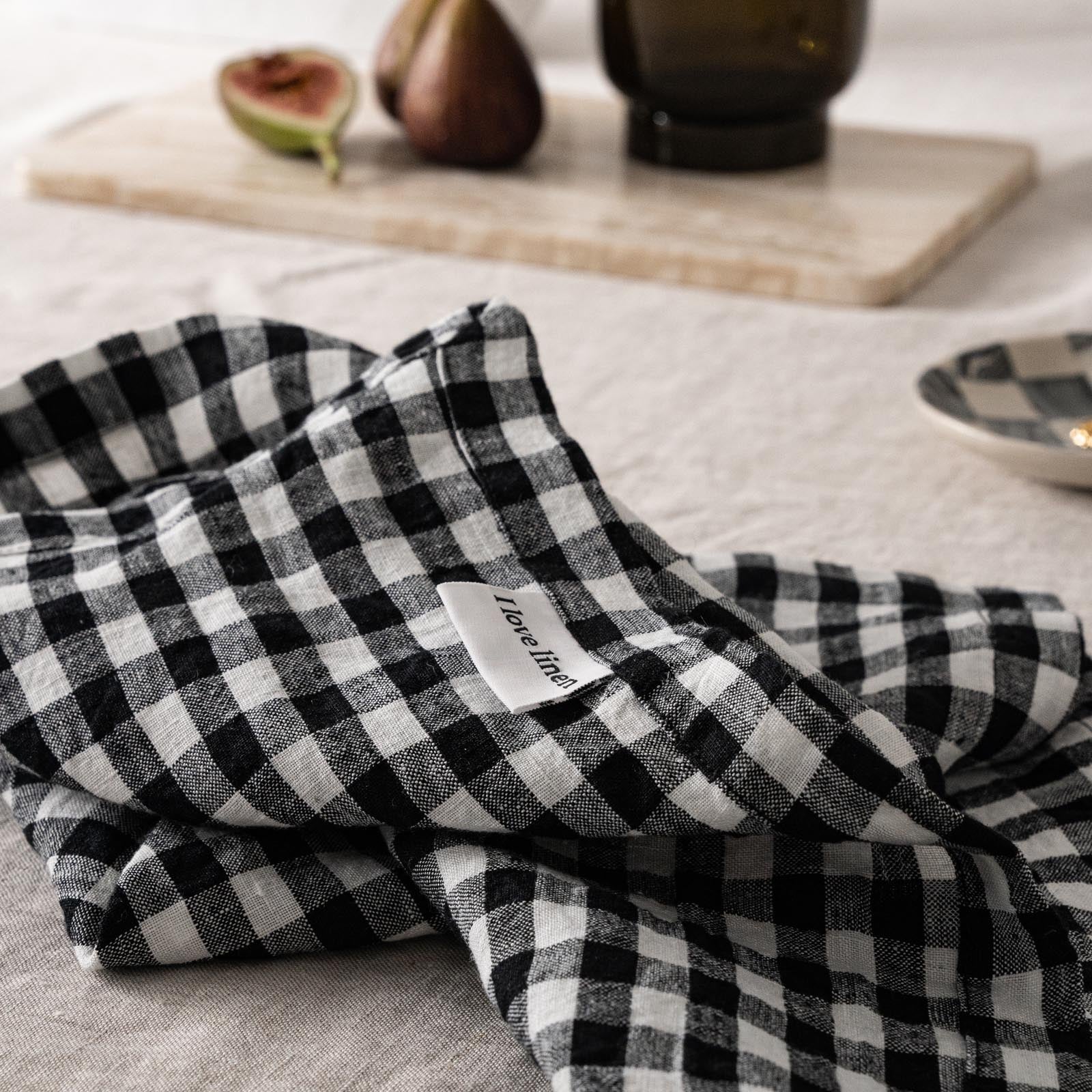 French Flax Linen Napkins (Set of 4) in Charcoal Gingham - Image 7