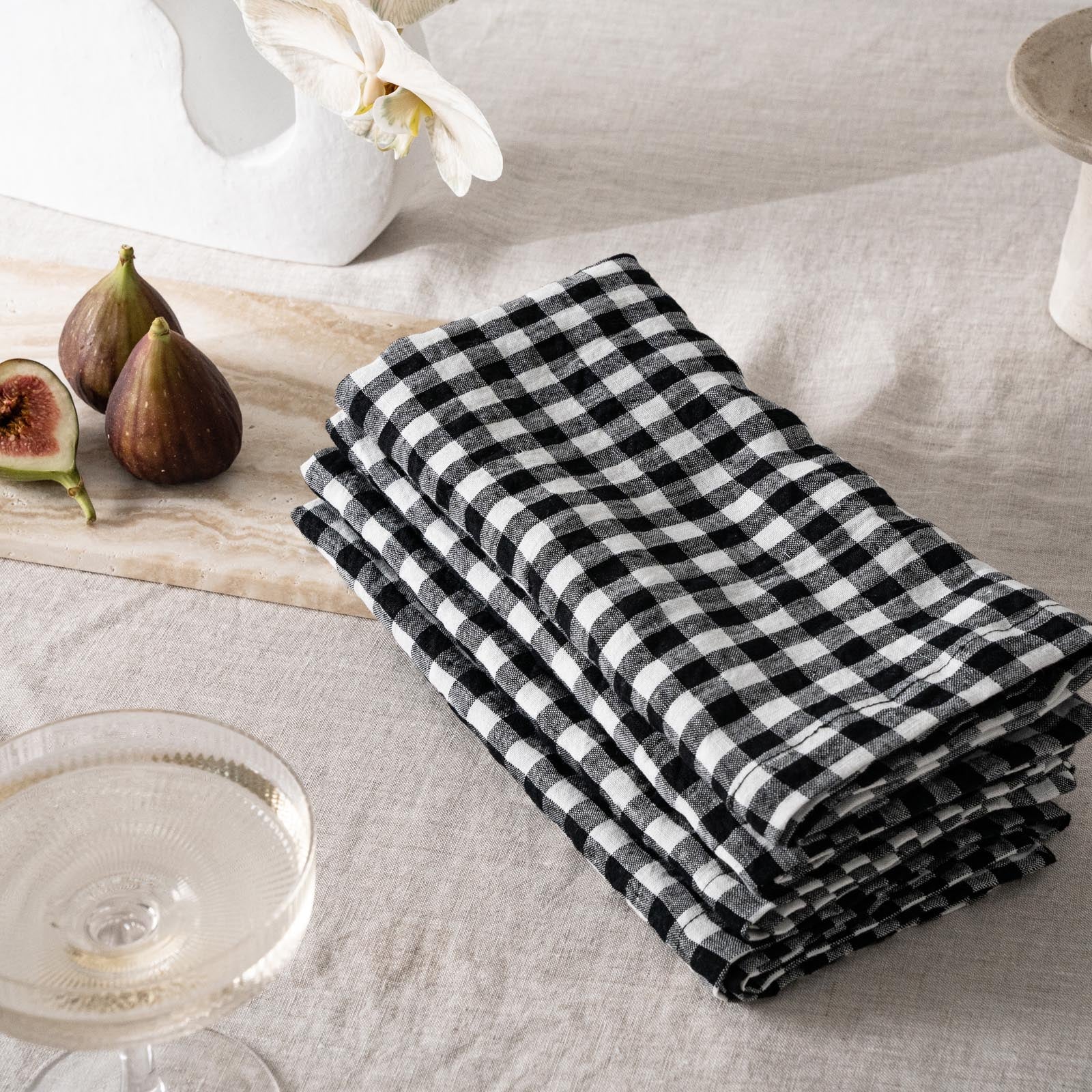 French Flax Linen Napkins (Set of 4) in Charcoal Gingham - Image 8