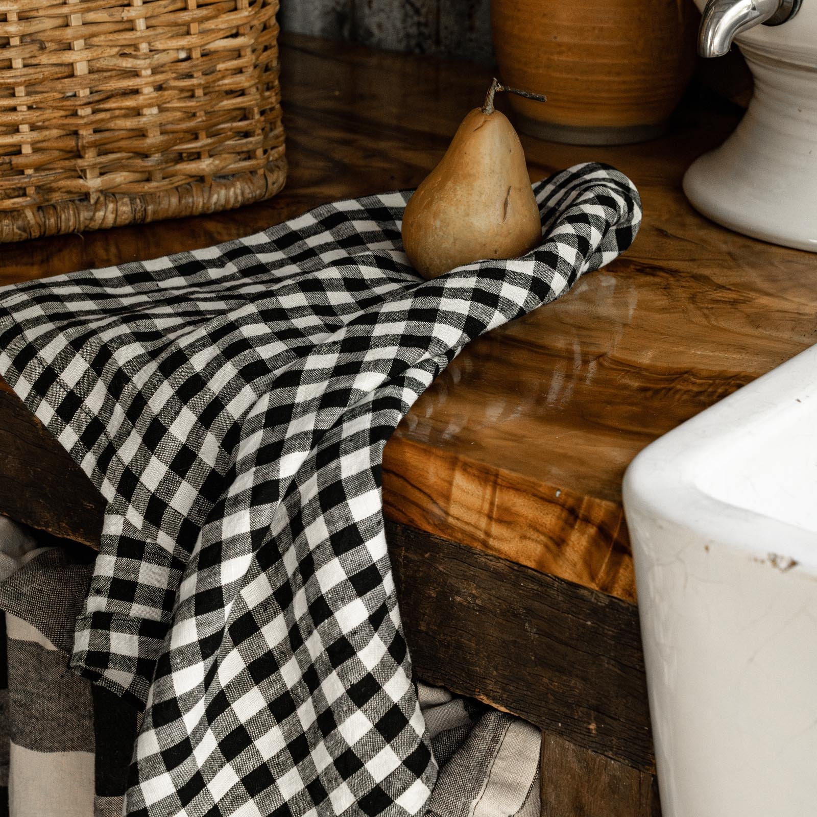 French Flax Linen Napkins (Set of 4) in Charcoal Gingham - Image 9