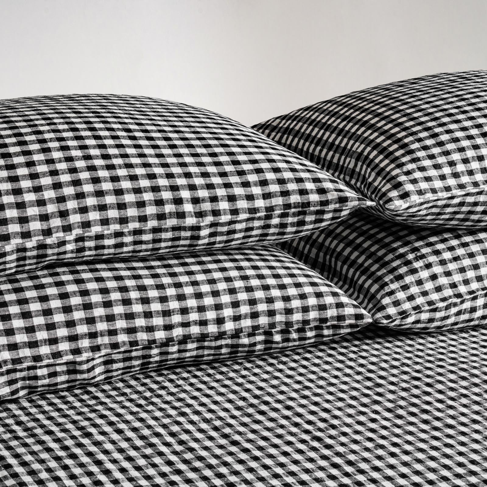 French Flax Linen Pillowcase Set in Charcoal Gingham - Image 3