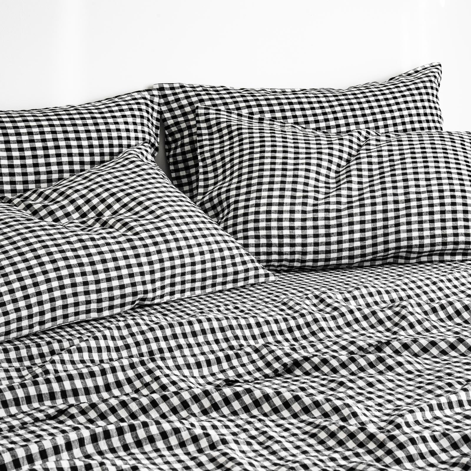 French Flax Linen Pillowcase Set in Charcoal Gingham - Image 4