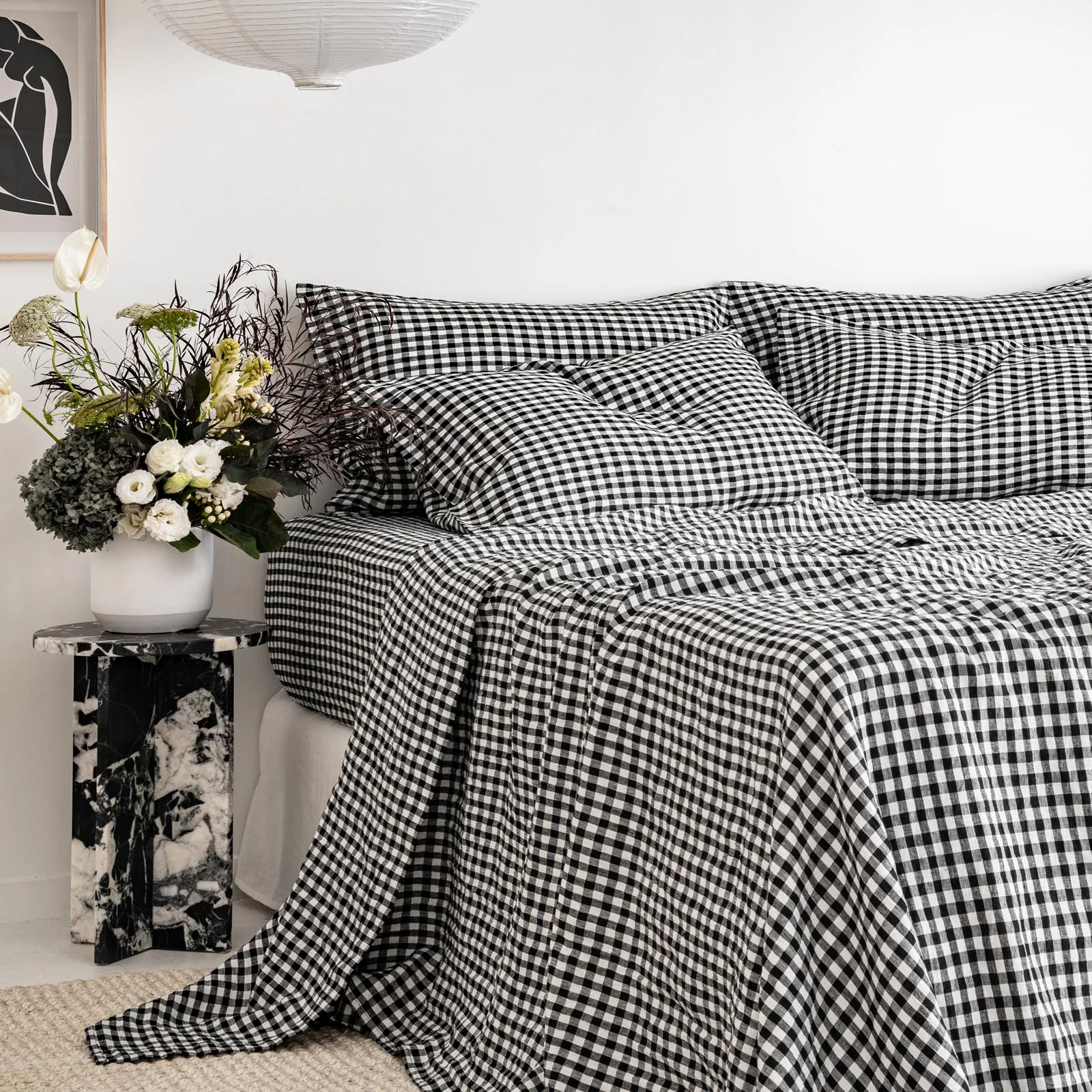 French Flax Linen Pillowcase Set in Charcoal Gingham - Image 6