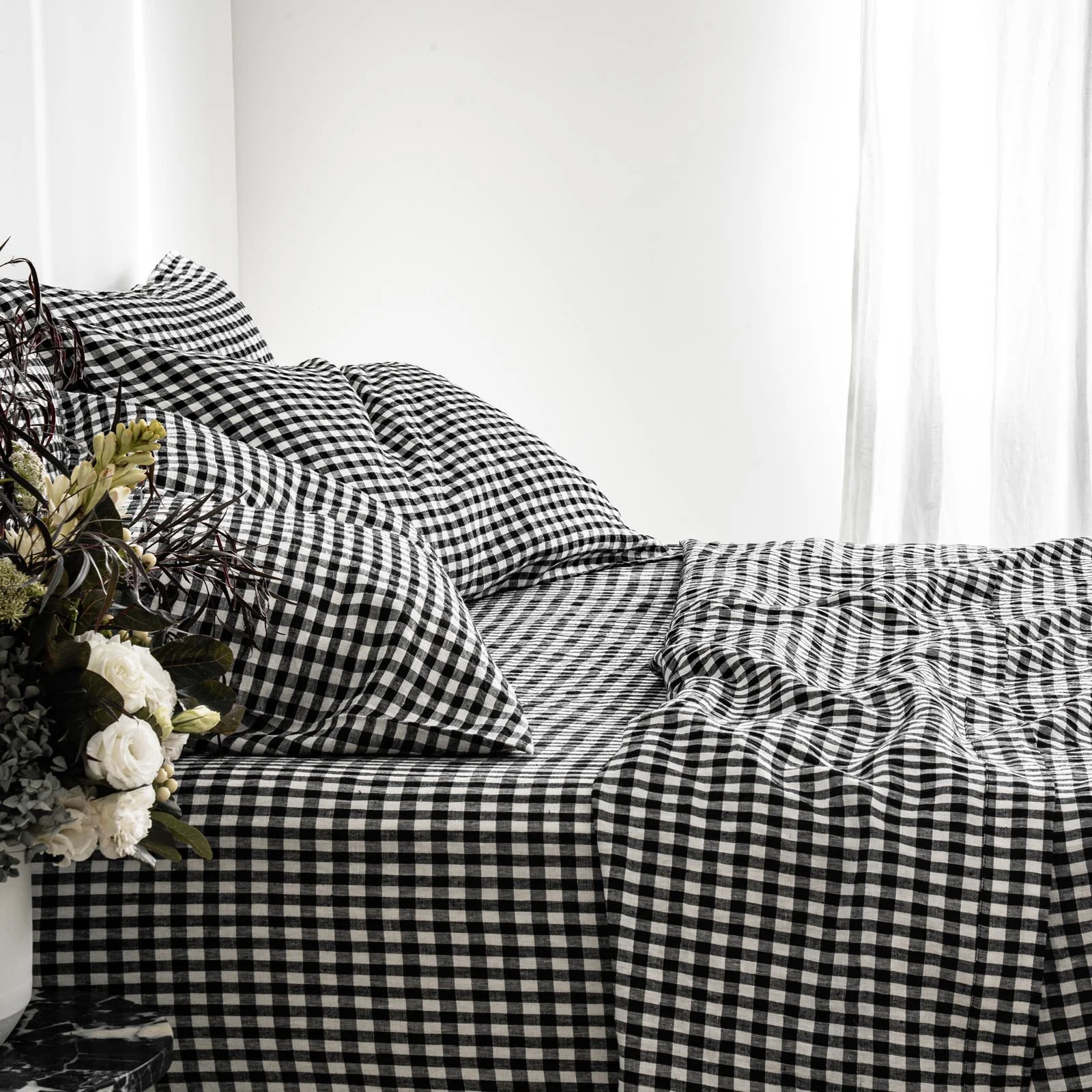 French Flax Linen Pillowcase Set in Charcoal Gingham - Image 7