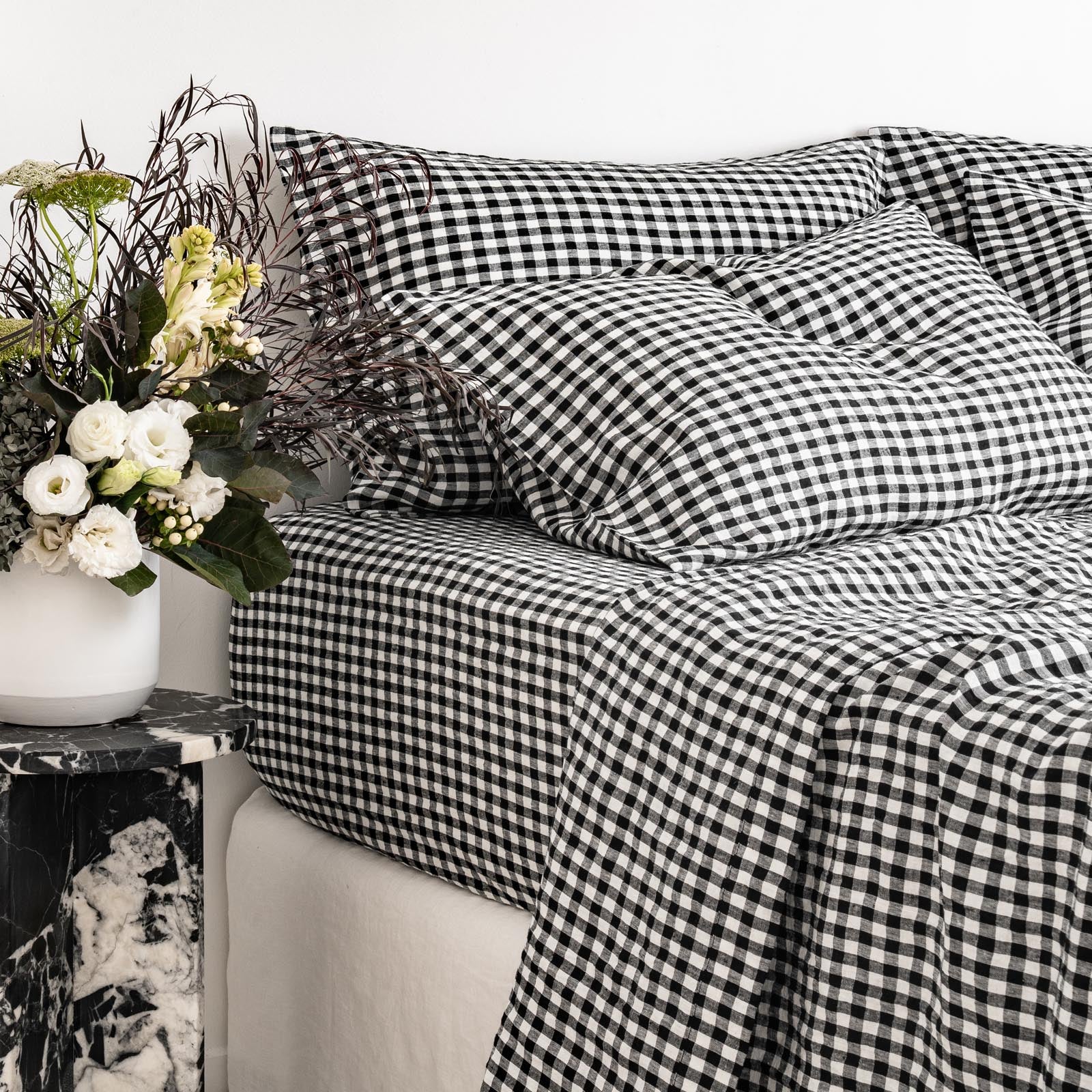 French Flax Linen Pillowcase Set in Charcoal Gingham - Image 8