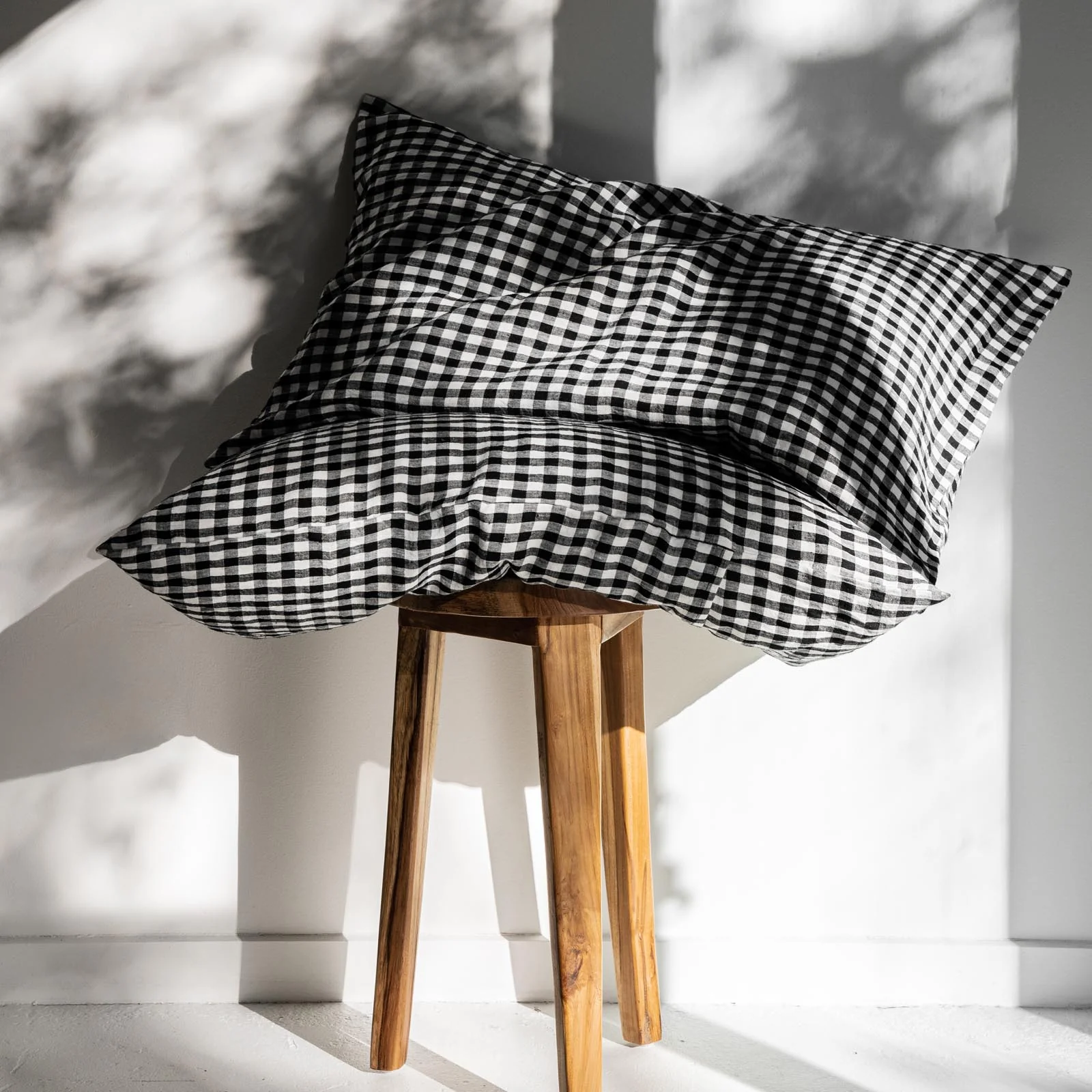 French Flax Linen Pillowcase Set in Charcoal Gingham - Image 9