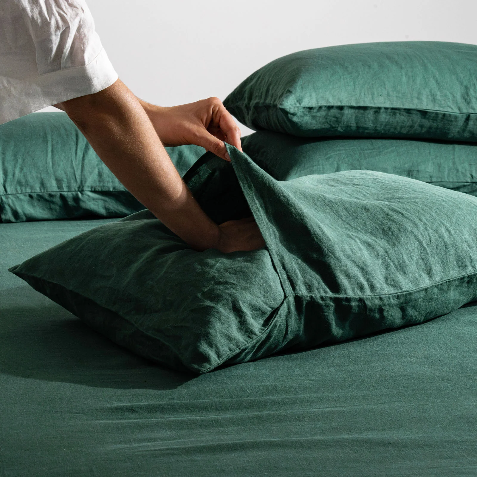 French Flax Linen Pillowcase Set in Jade - Image 6