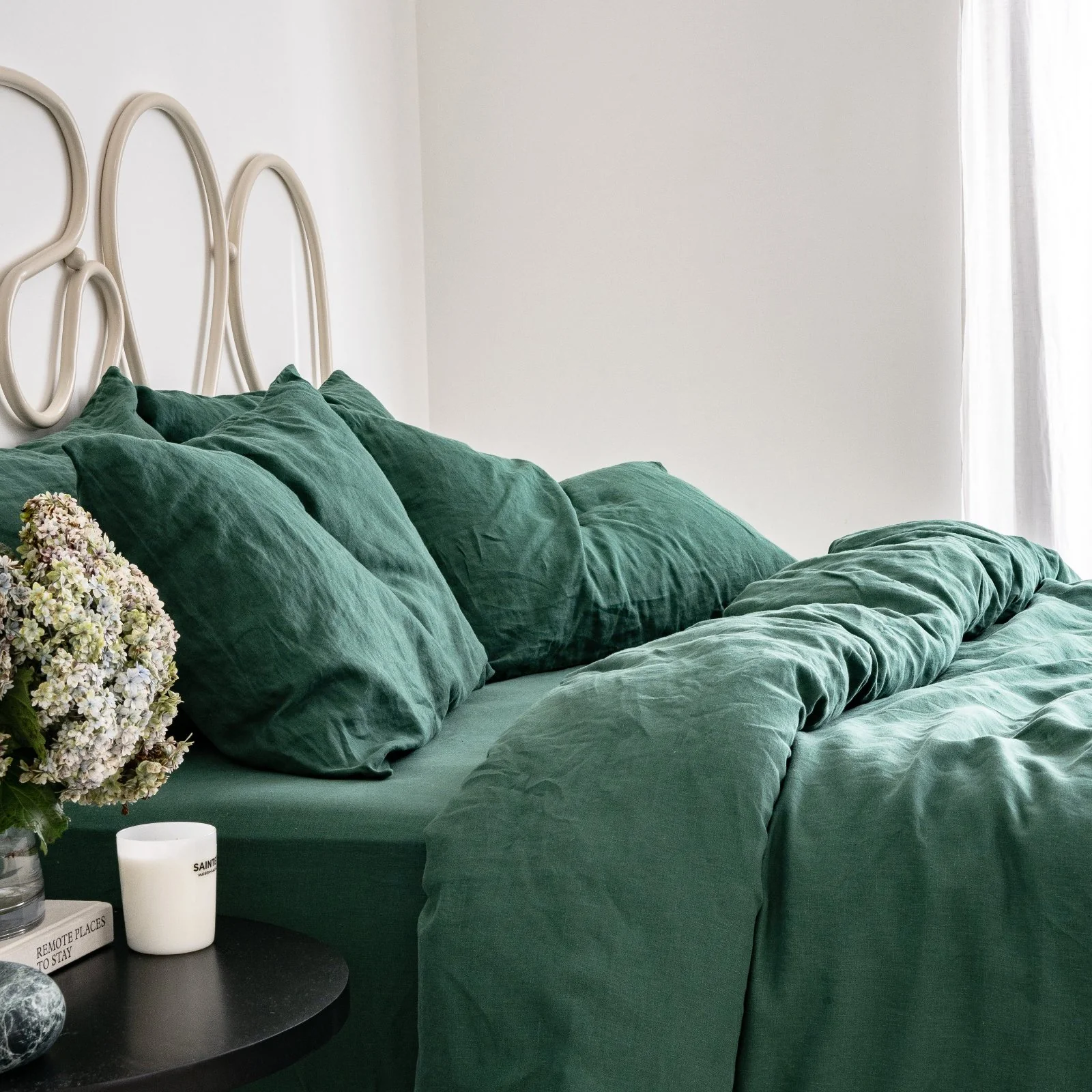 French Flax Linen Pillowcase Set in Jade - Image 9