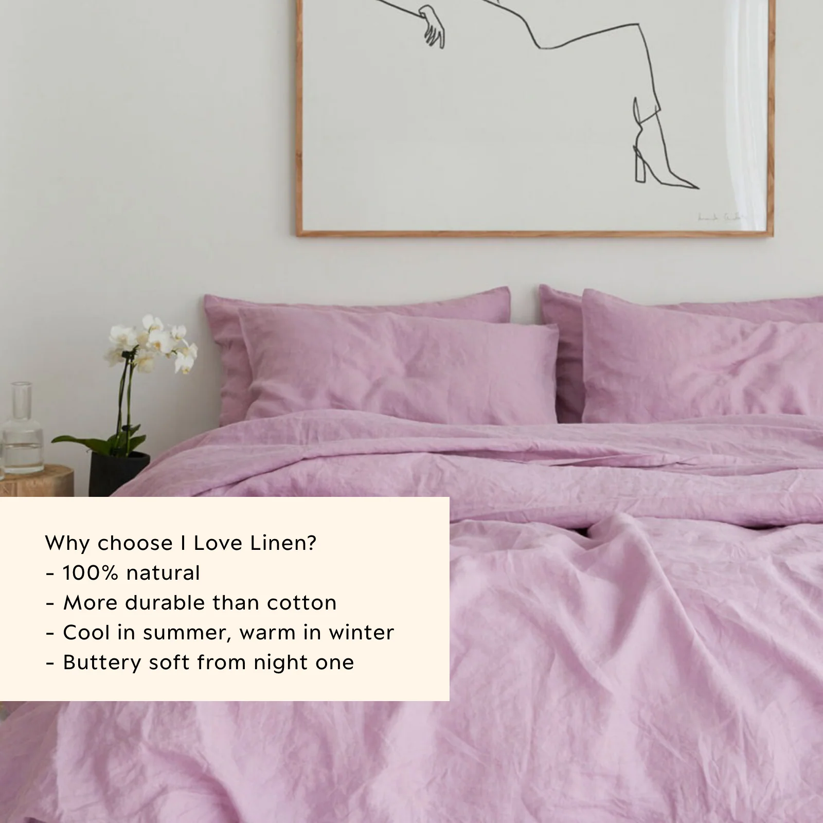 French Flax Linen Quilt Cover in Lilac - Image 4