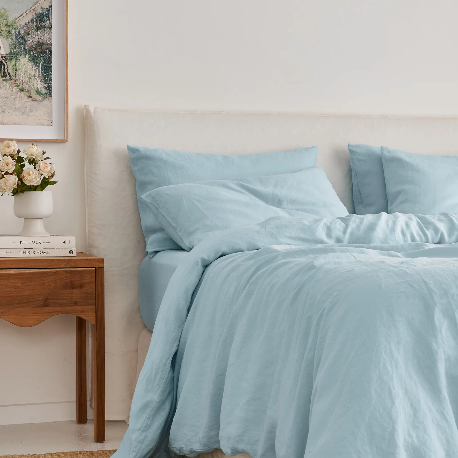 French Flax Linen Quilt Cover in Sky Blue - Image 5