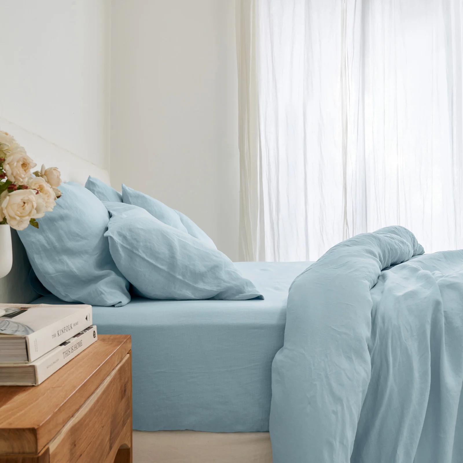 French Flax Linen Quilt Cover in Sky Blue - Image 8