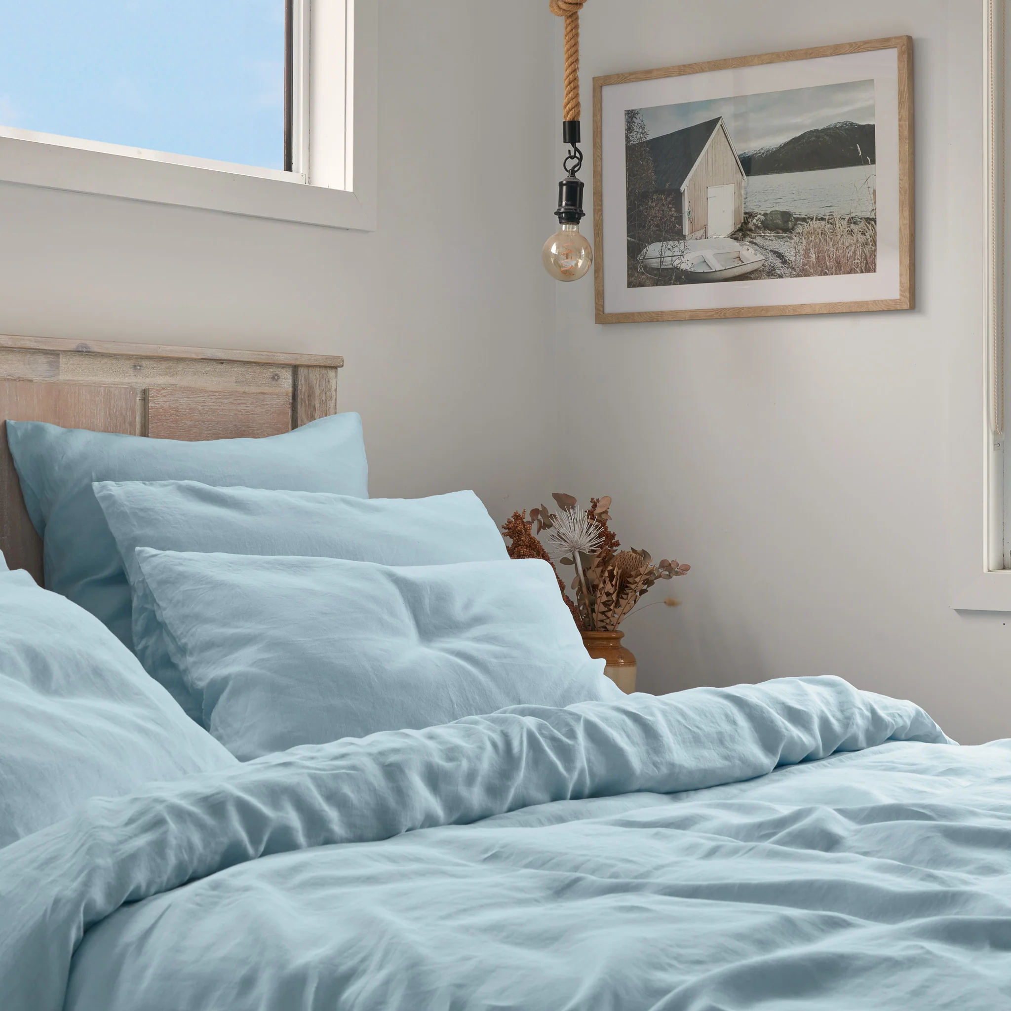 French Flax Linen Quilt Cover Set in Sky Blue - Image 10