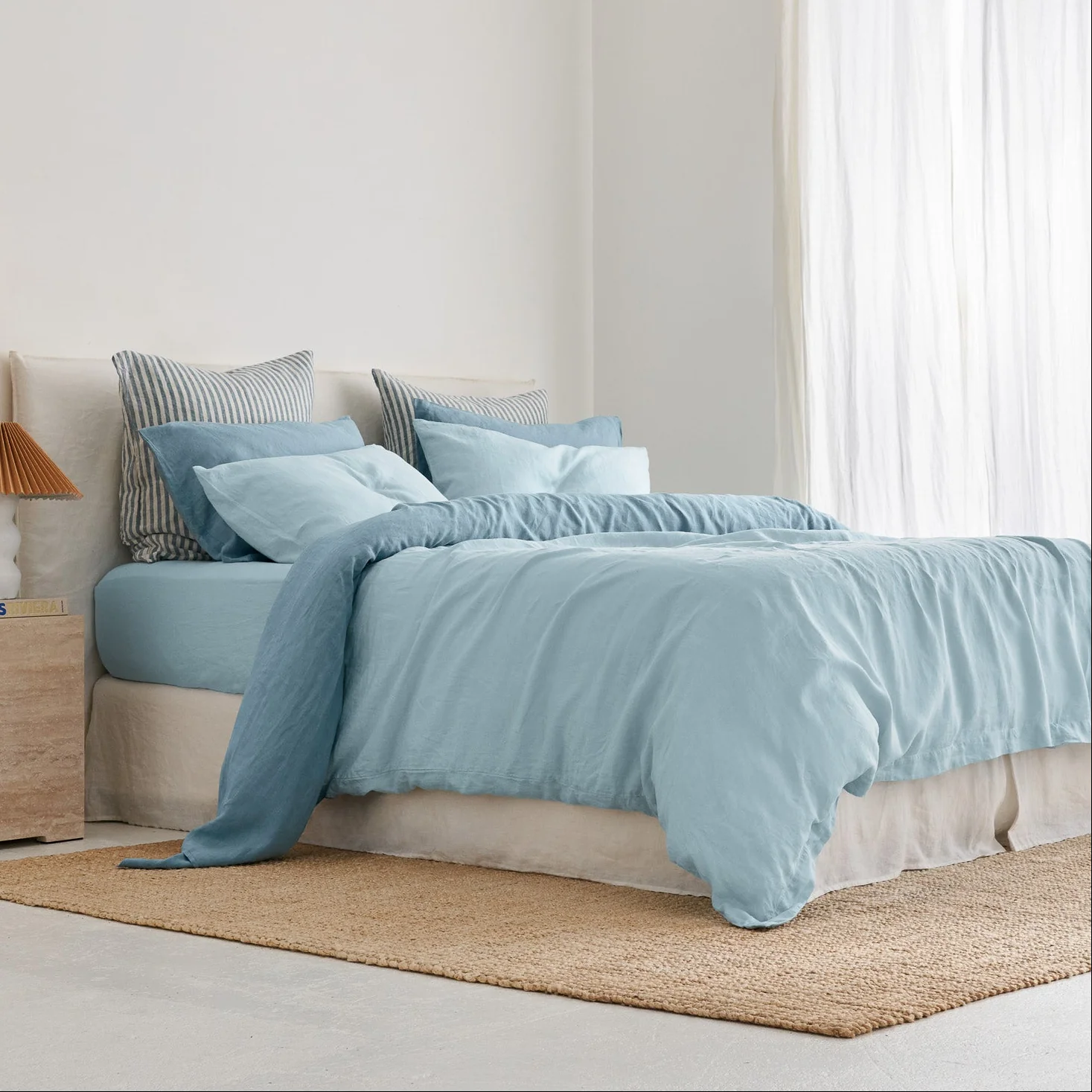 French Flax Linen Quilt Cover Set in Sky Blue - Image 12