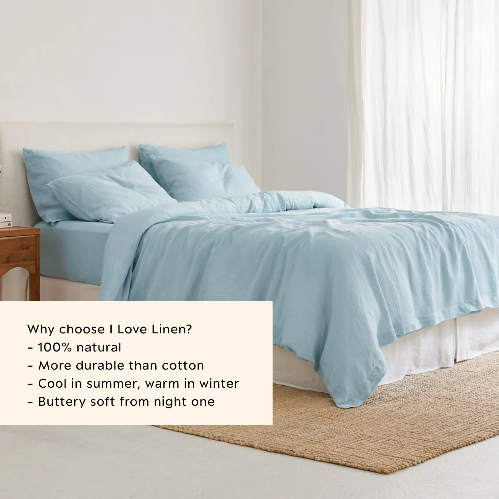 French Flax Linen Quilt Cover Set in Sky Blue - Image 7