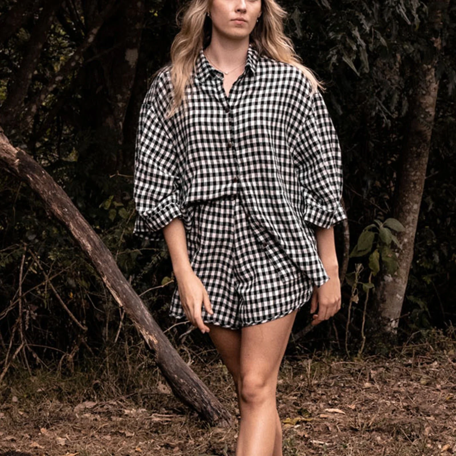 French Flax Linen Relaxed Short in Charcoal Gingham - Image 8