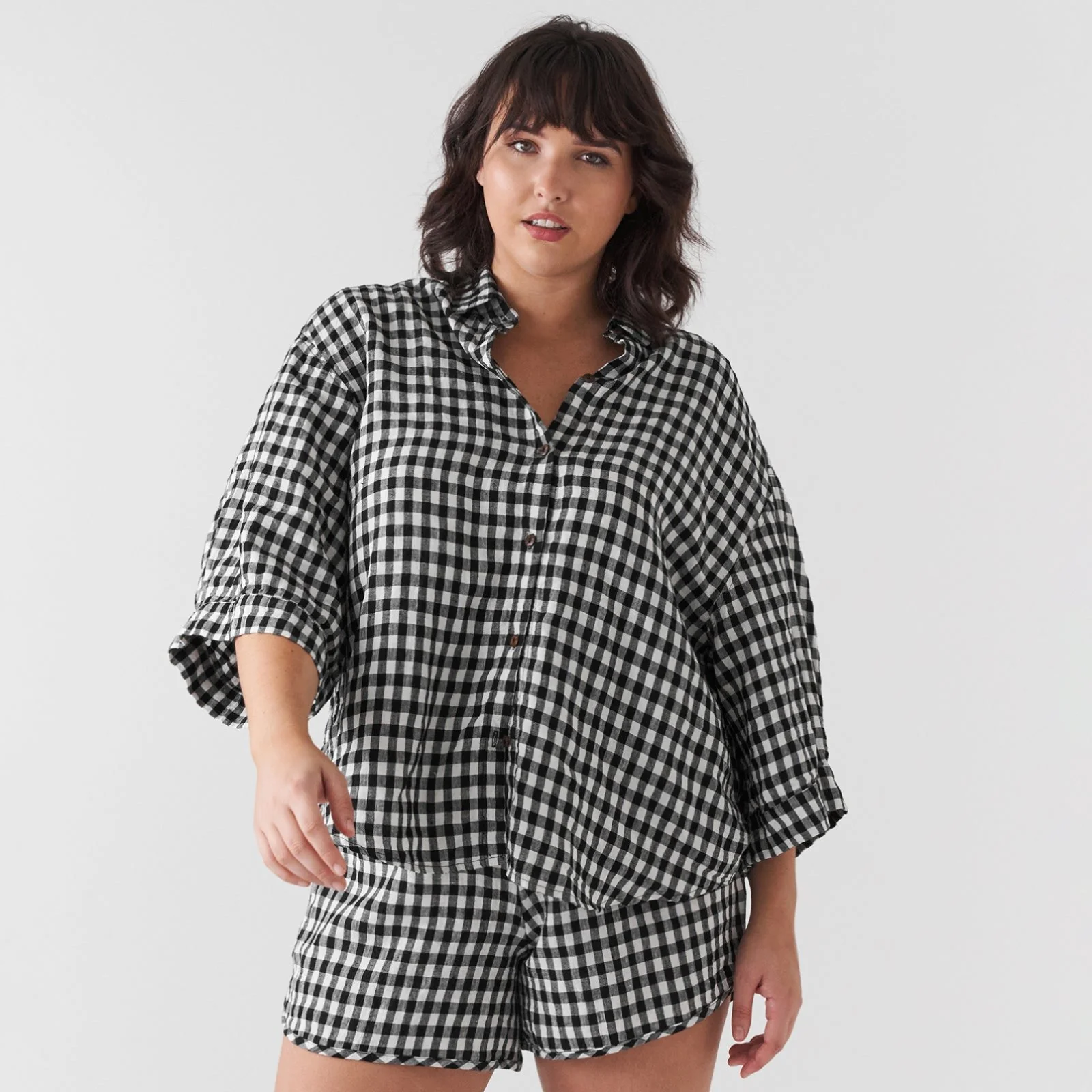 French Flax Linen Ruby Set in Charcoal Gingham - Image 4