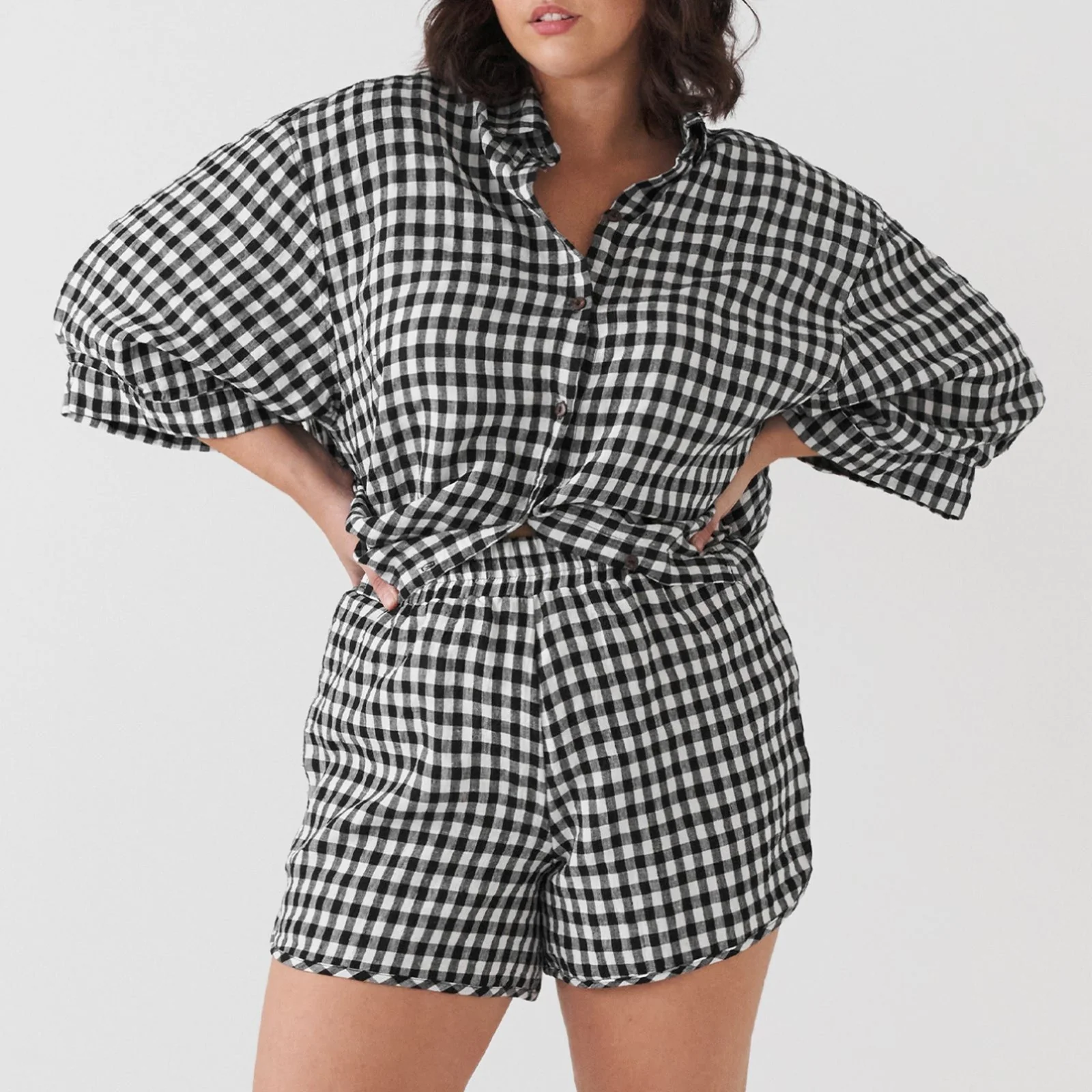 French Flax Linen Ruby Set in Charcoal Gingham - Image 5