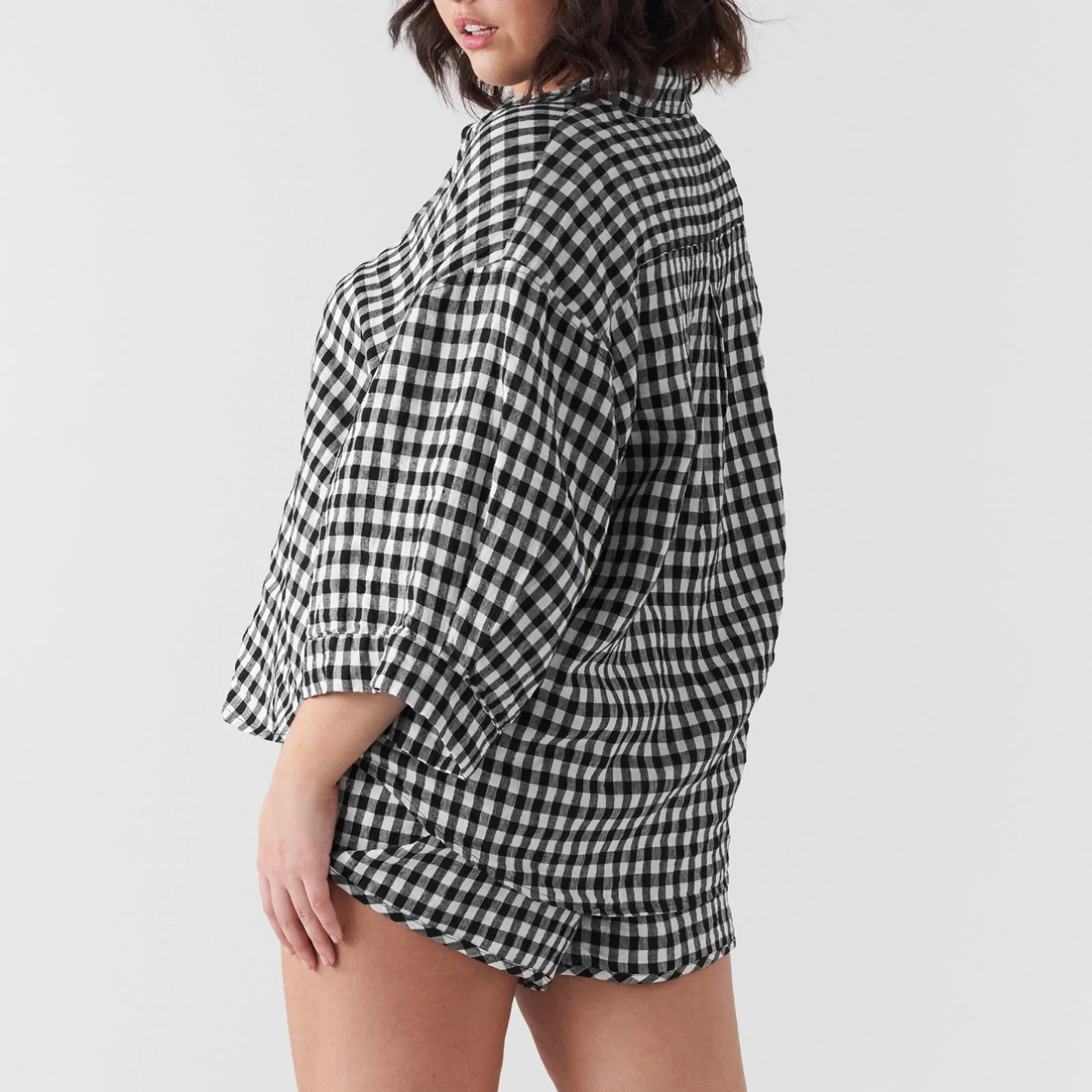 French Flax Linen Ruby Set in Charcoal Gingham - Image 6