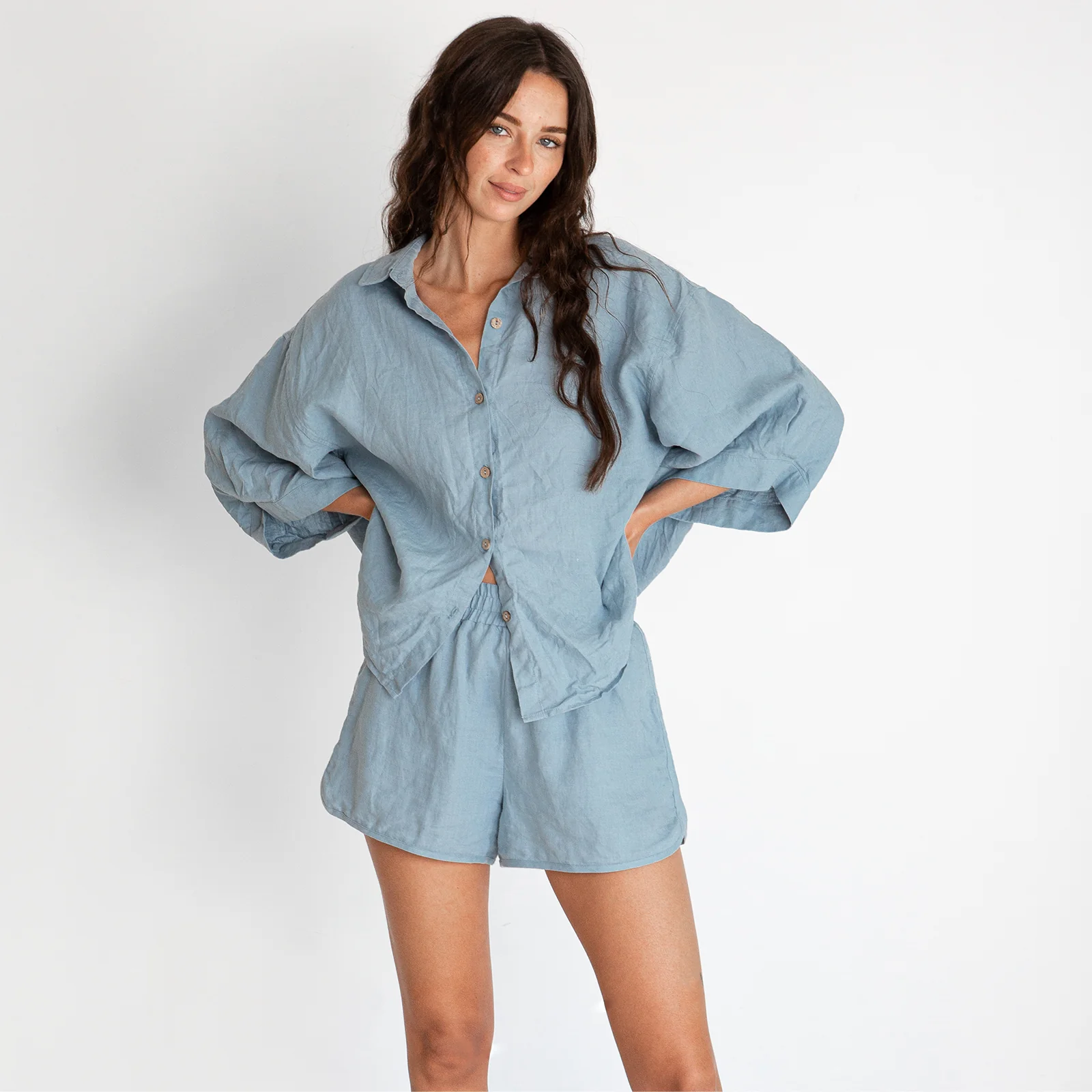 French Flax Linen Ruby Set in Marine Blue - Image 13