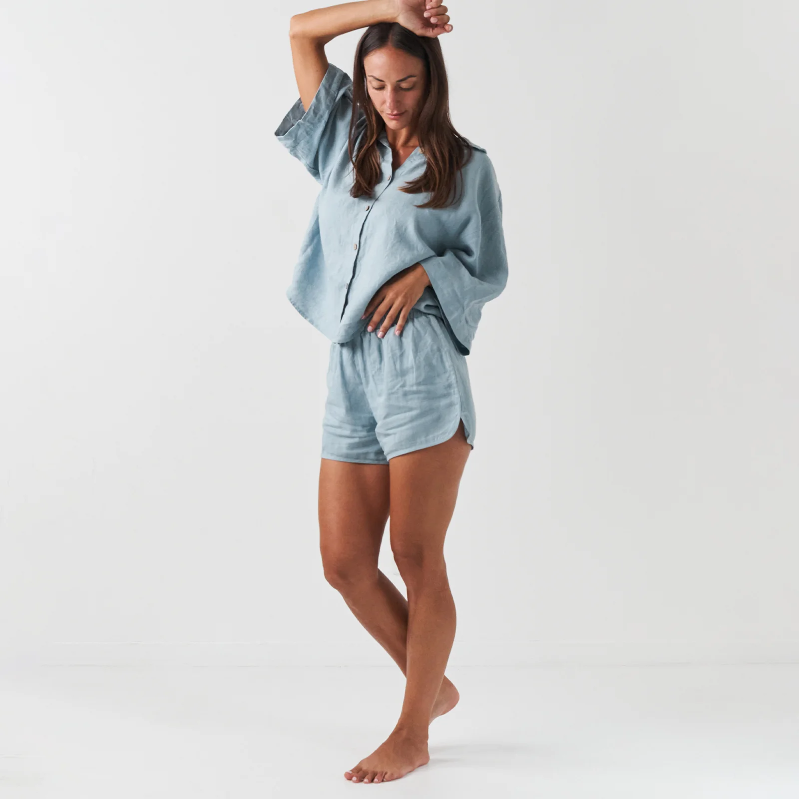 French Flax Linen Ruby Set in Marine Blue - Image 3