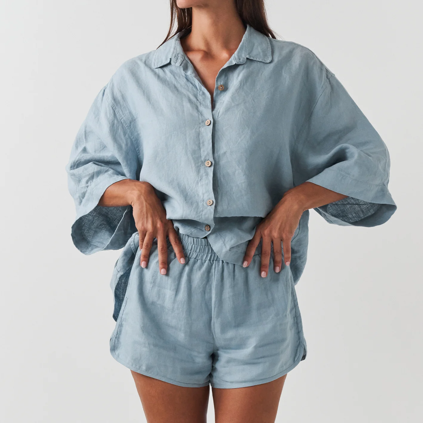 French Flax Linen Ruby Set in Marine Blue - Image 5