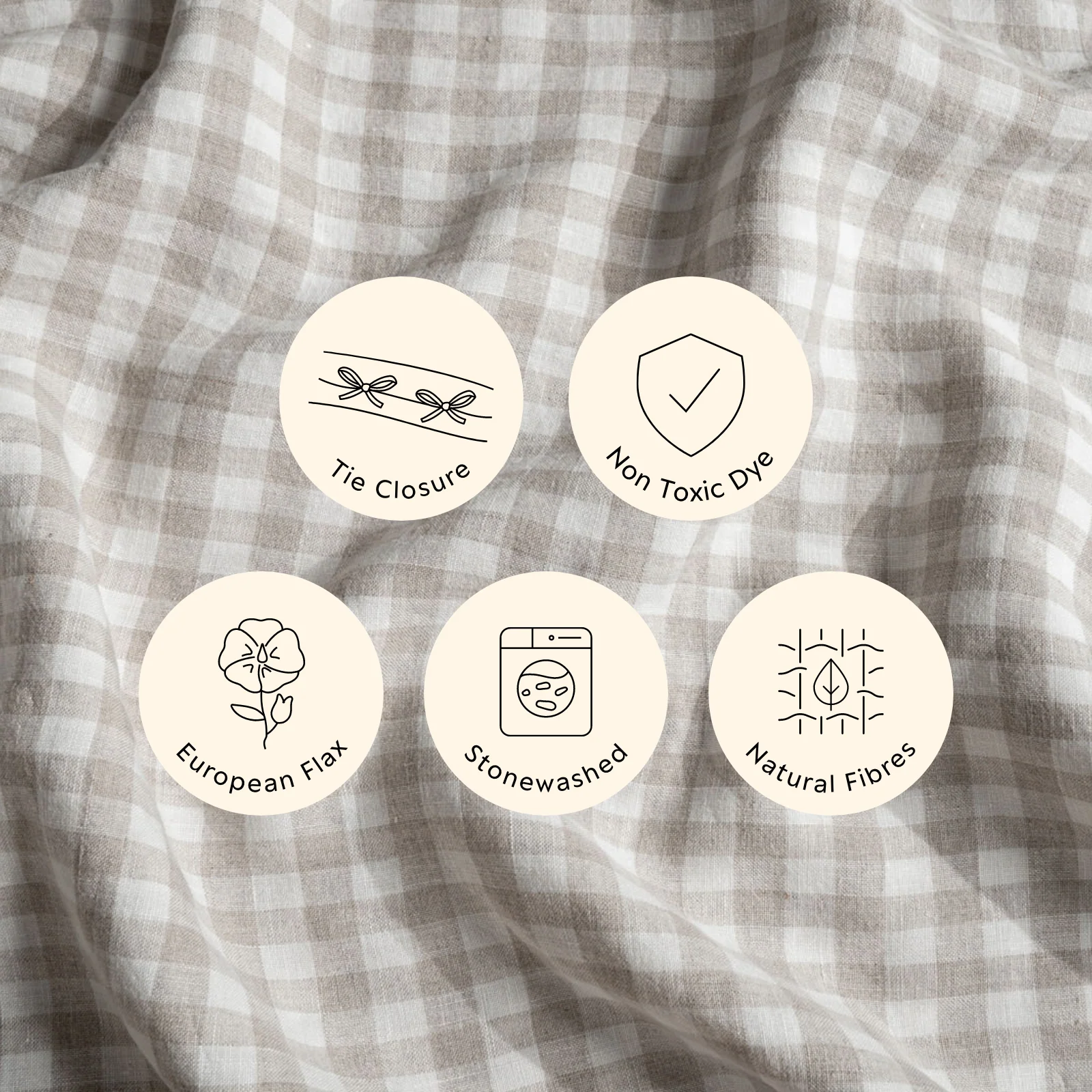 French Flax Linen Fitted Sheet in Beige Gingham - Image 7