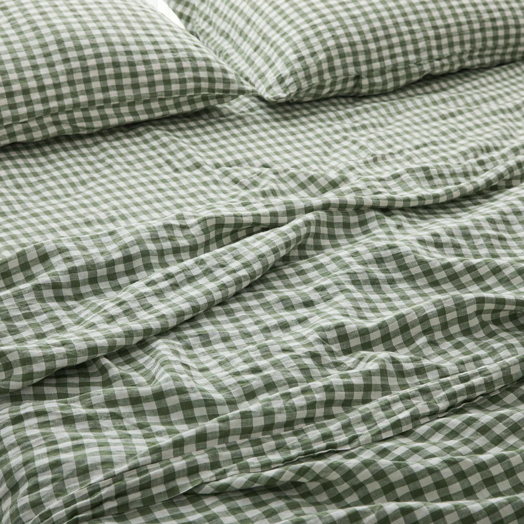 French Flax Linen Sheet Set in Ivy Gingham - Image 3
