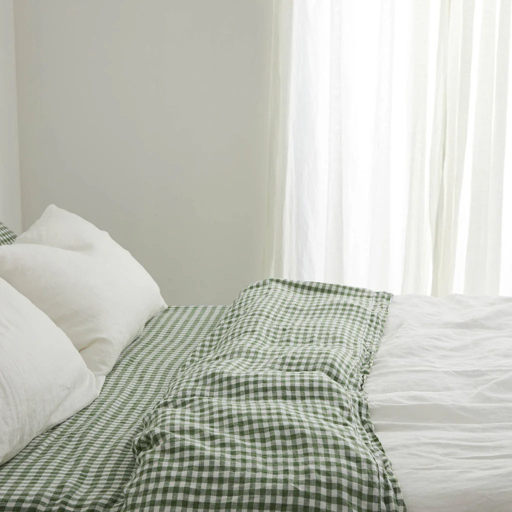 French Flax Linen Sheet Set in Ivy Gingham - Image 6