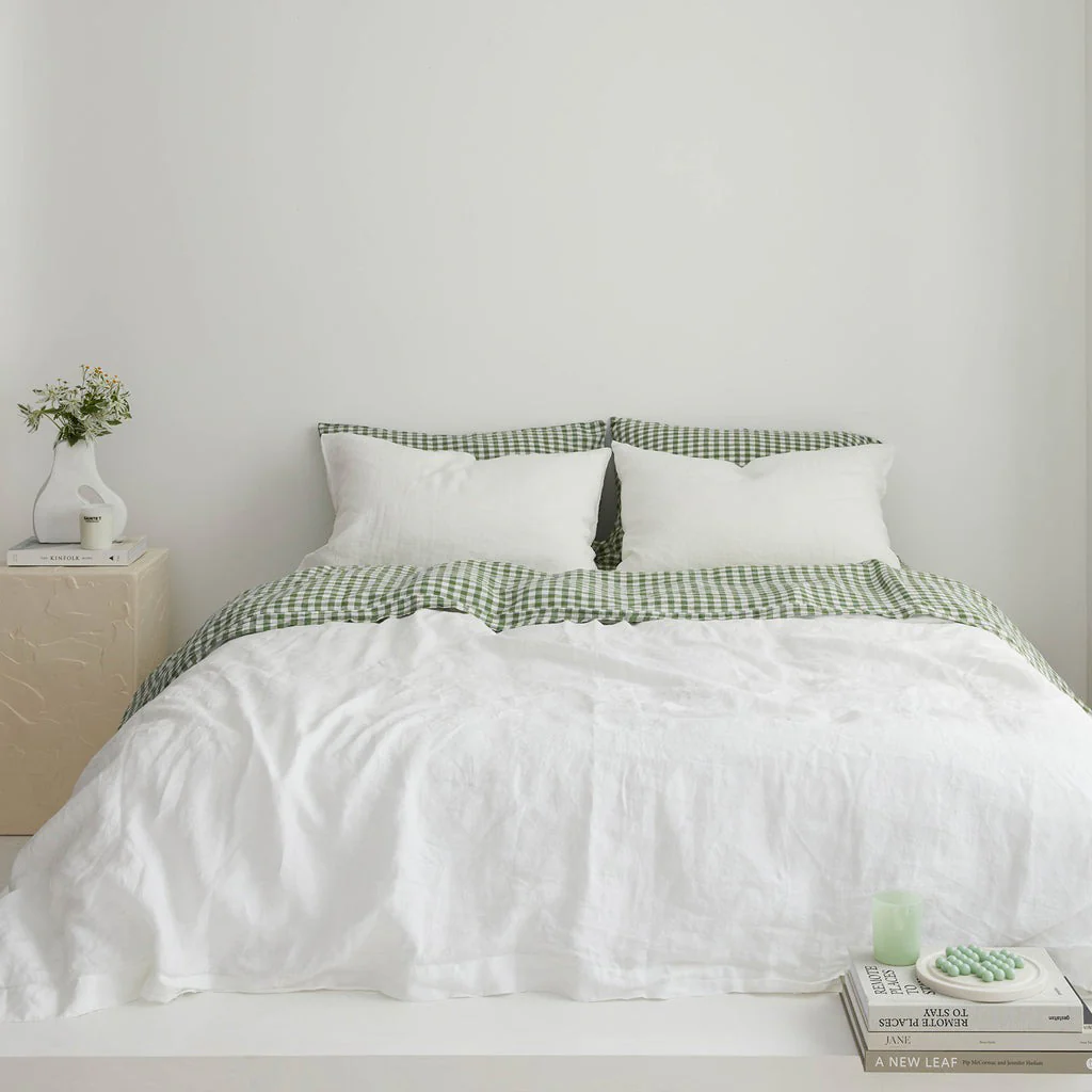 French Flax Linen Sheet Set in Ivy Gingham - Image 7