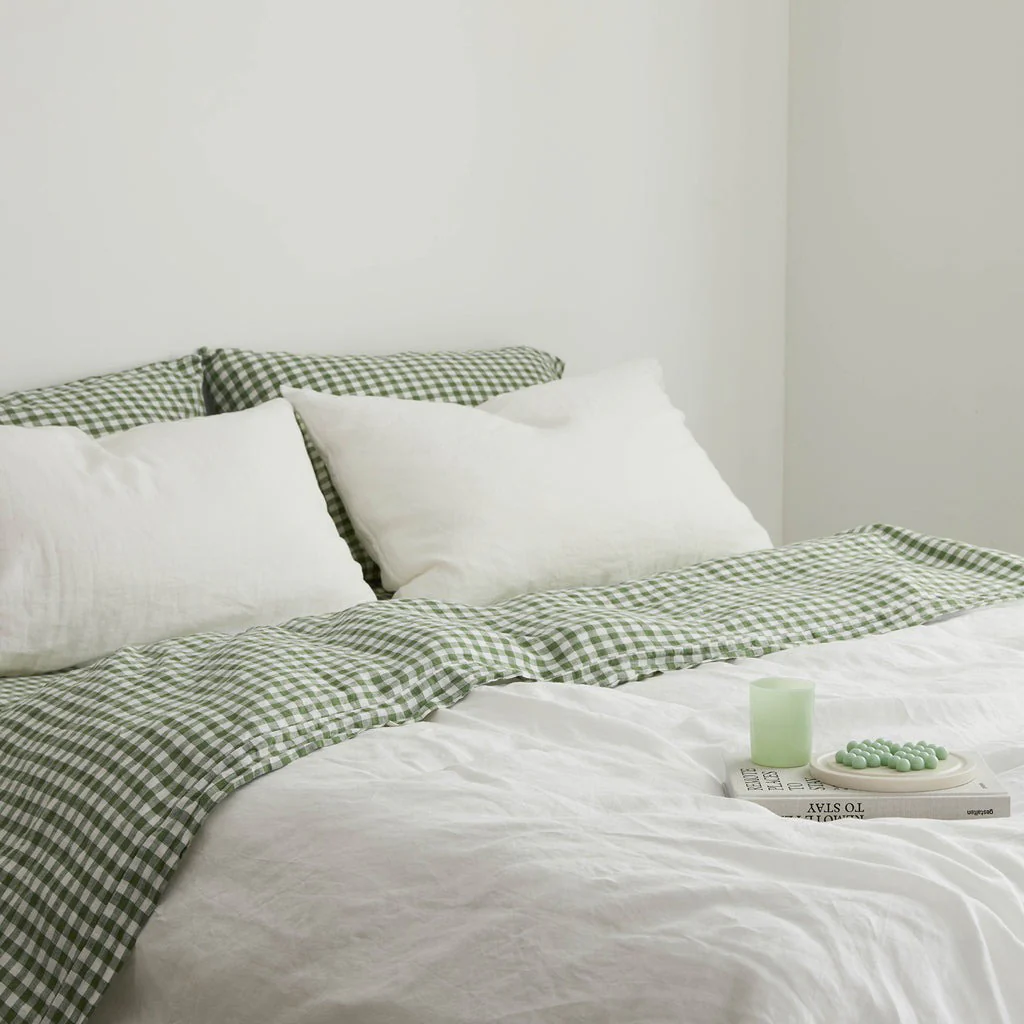 French Flax Linen Sheet Set in Ivy Gingham - Image 8
