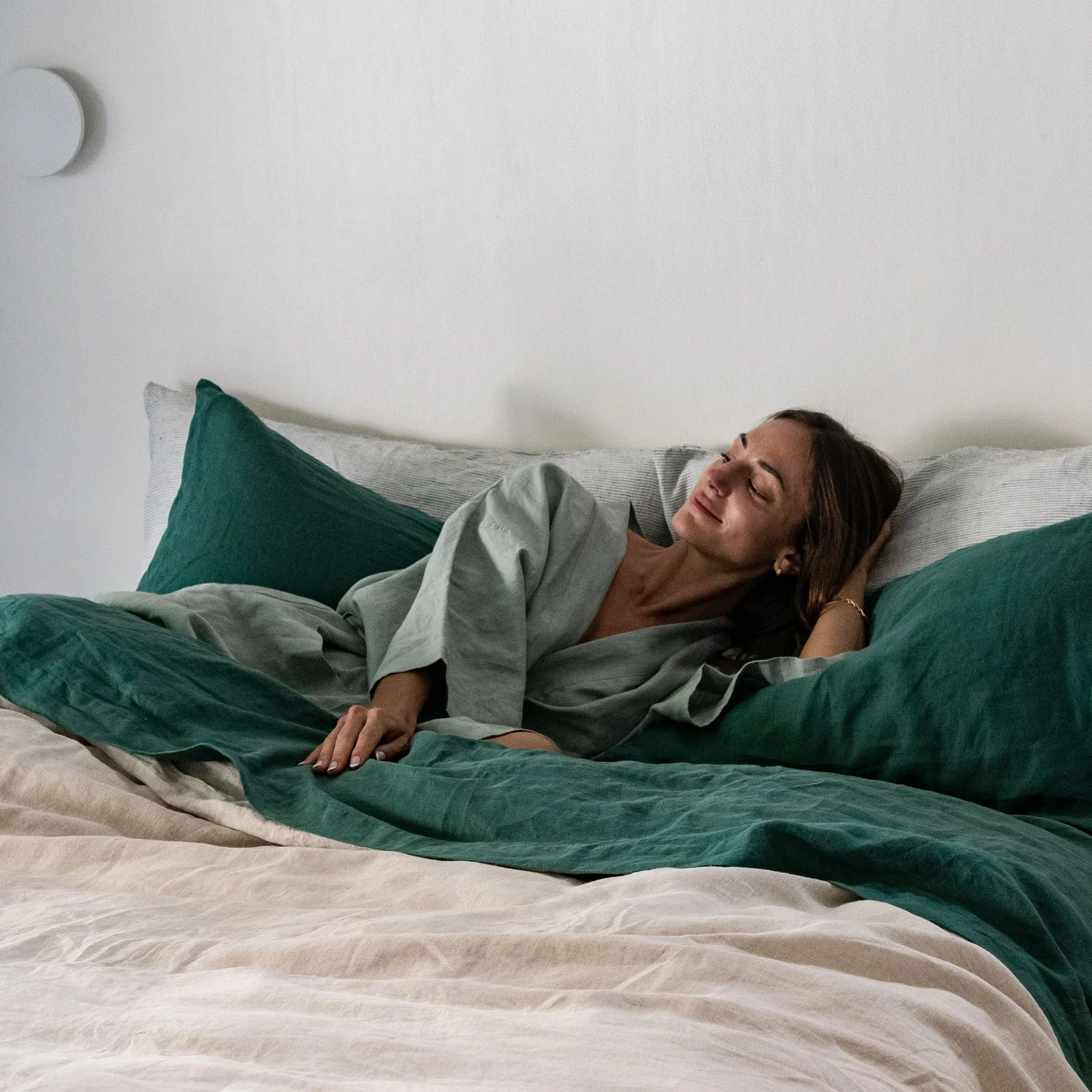 French Flax Linen Sheet Set in Jade - Image 11