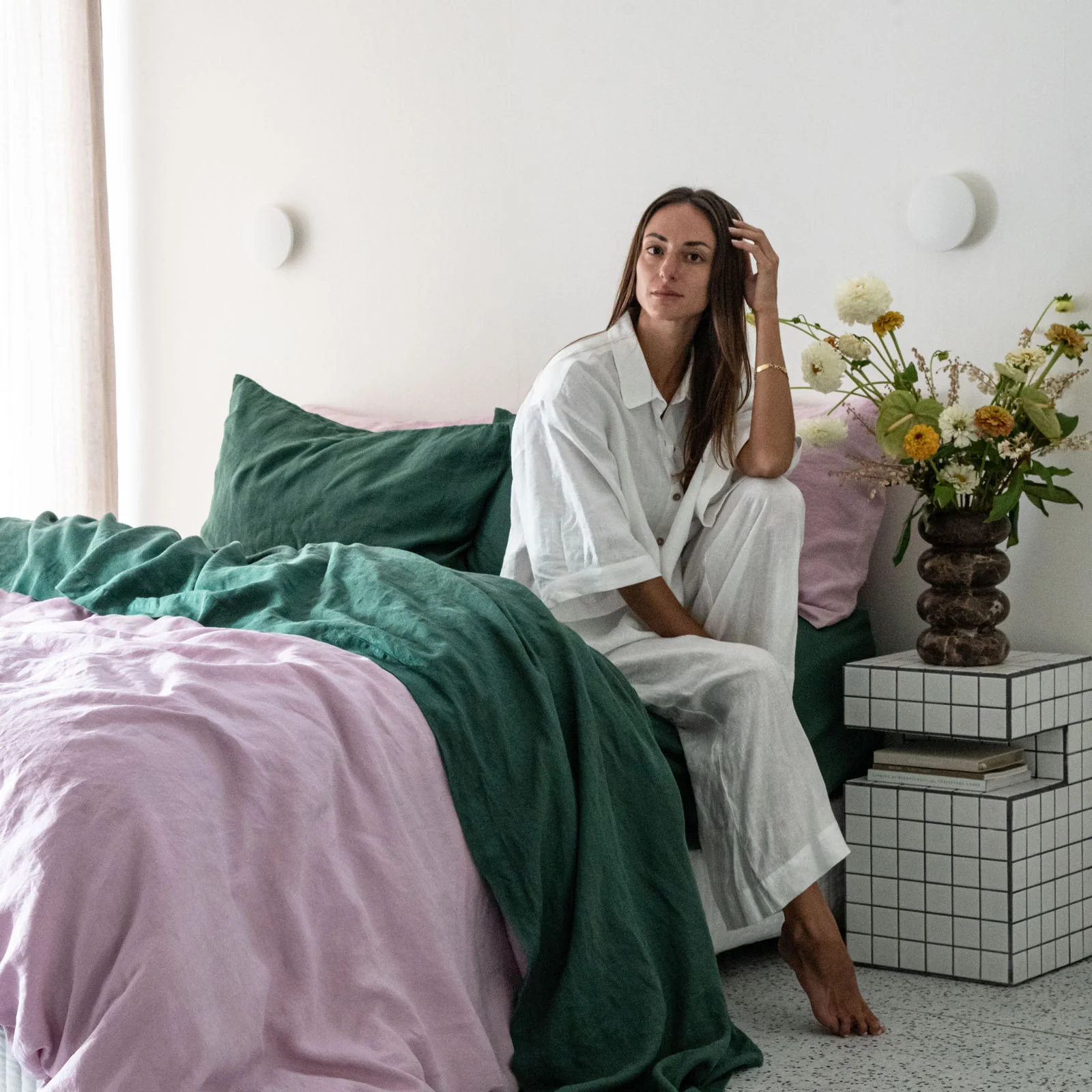 French Flax Linen Sheet Set in Jade - Image 12