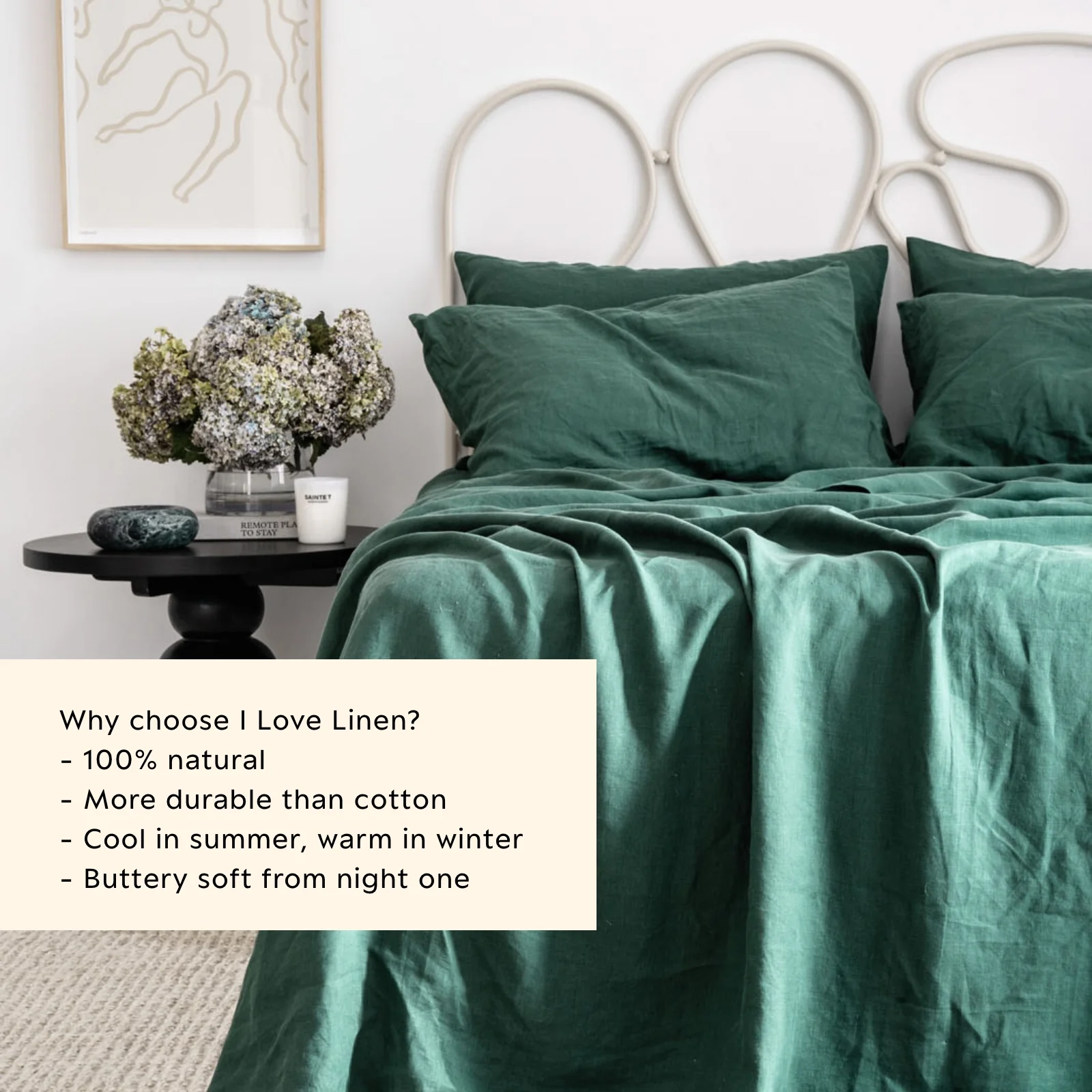 French Flax Linen Sheet Set in Jade - Image 4