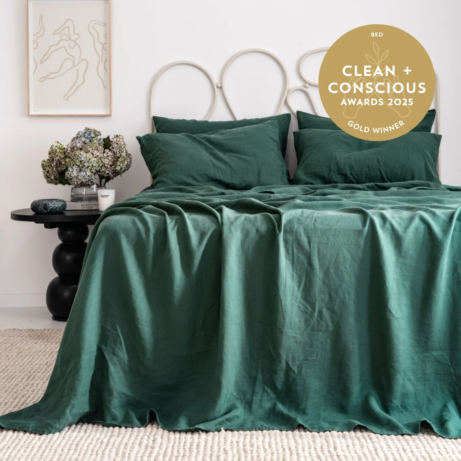French Flax Linen Sheet Set in Jade - Image 6
