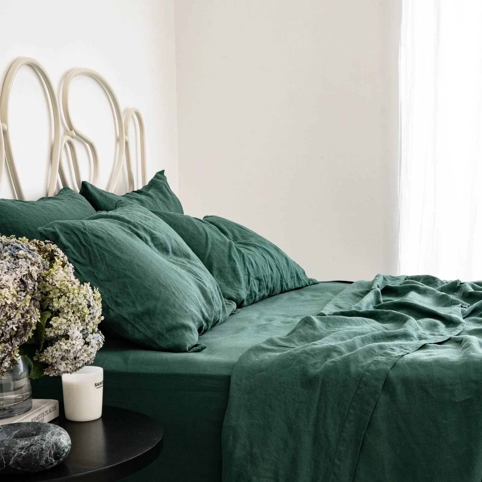 French Flax Linen Sheet Set in Jade - Image 9