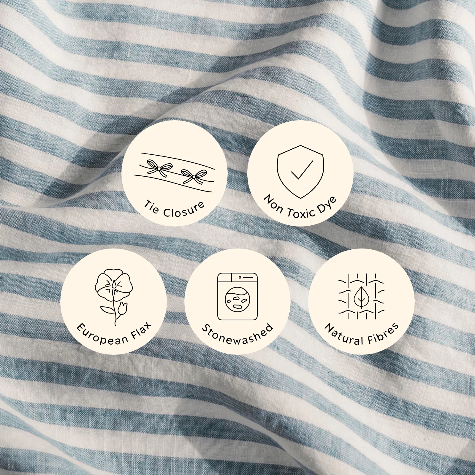 French Flax Linen Fitted Sheet in Marine Blue Stripe - Image 5