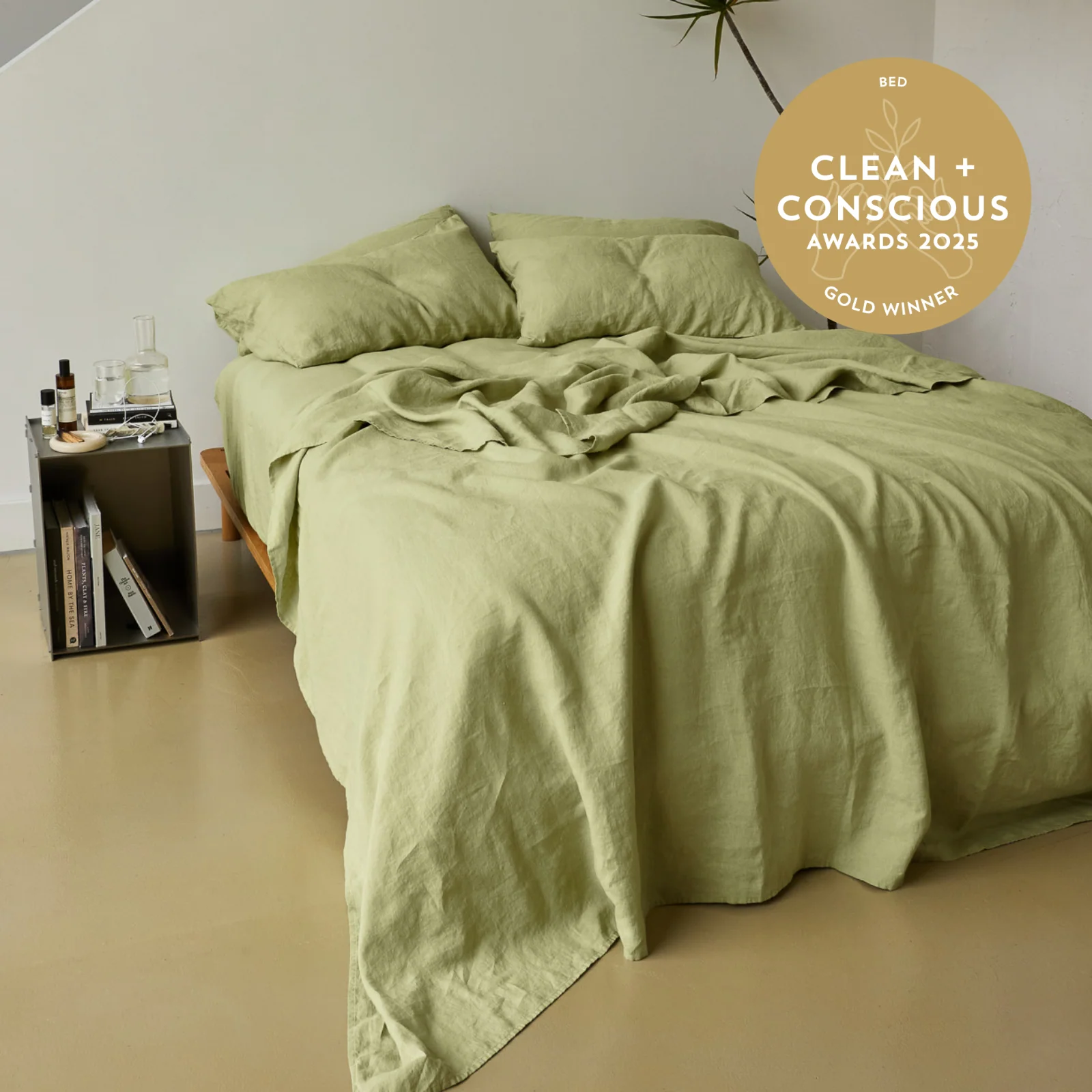 French Flax Linen Flat Sheet in Matcha - Image 8
