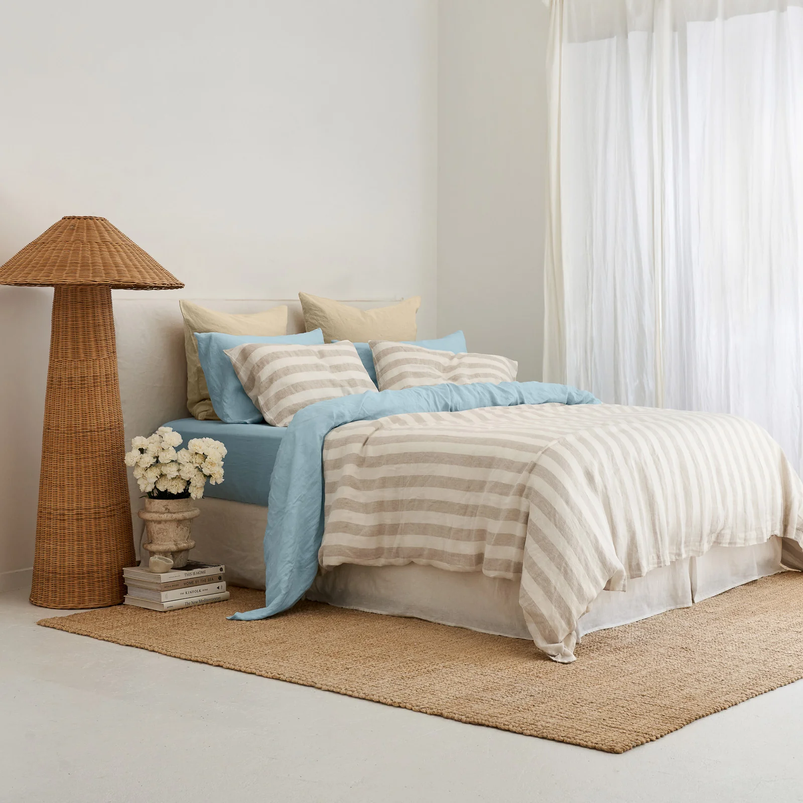 French Flax Linen Sheet Set in Sky Blue - Image 13