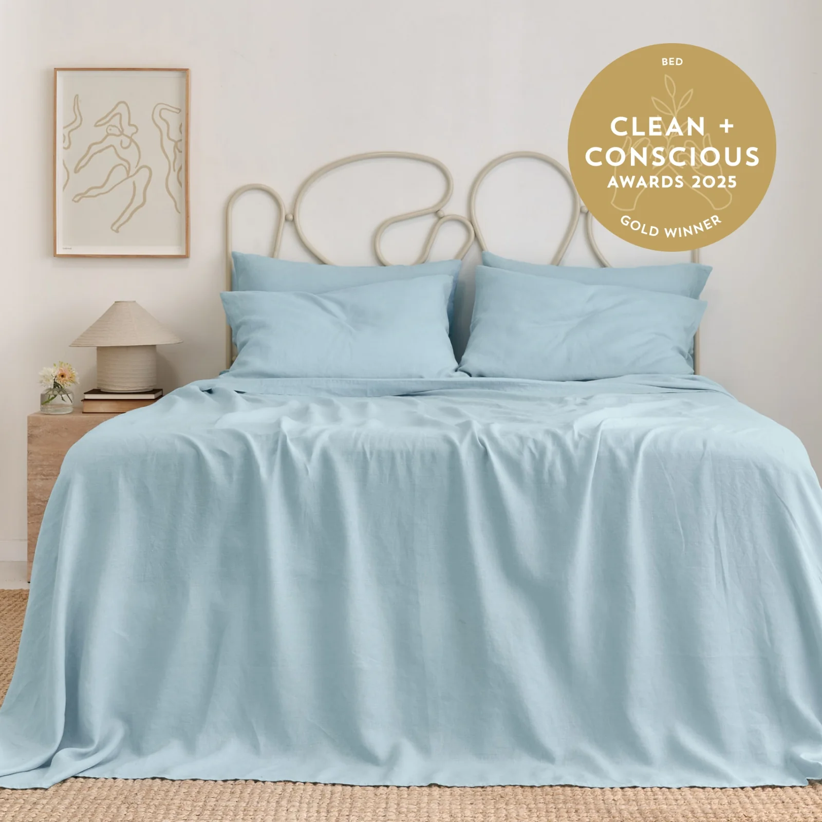 French Flax Linen Sheet Set in Sky Blue - Image 5