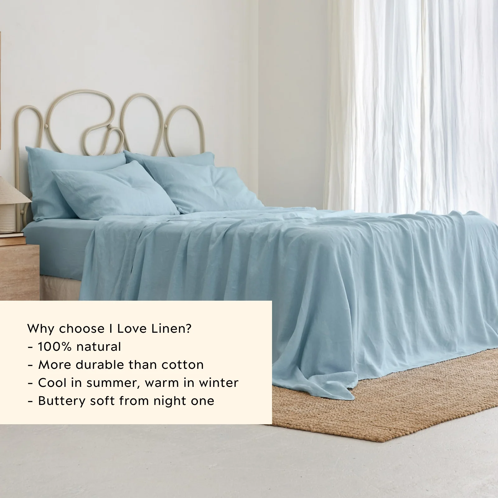 French Flax Linen Sheet Set in Sky Blue - Image 7