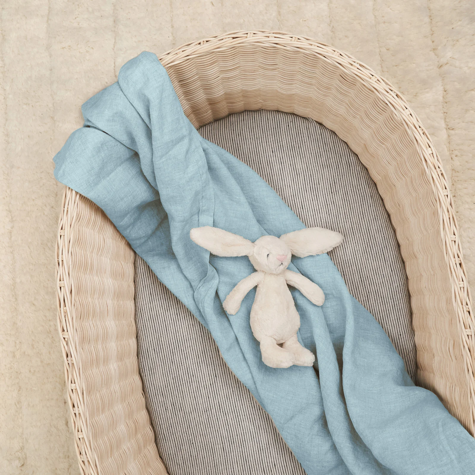 French Flax Linen Swaddle in Sky Blue - Image 4
