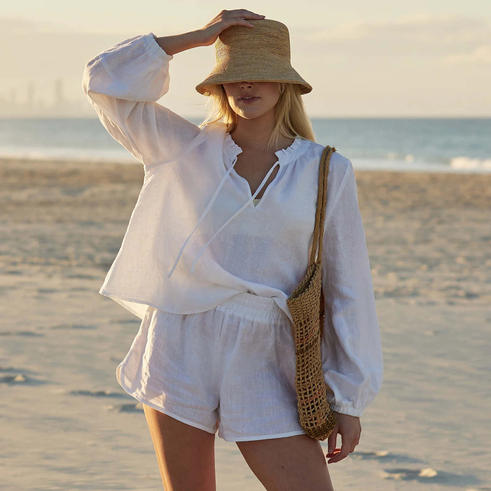 French Flax Linen The Artist Shirt in White - Image 7